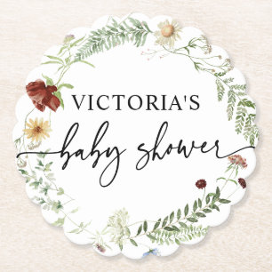Elegant Wildflowers Baby Shower Paper Coaster