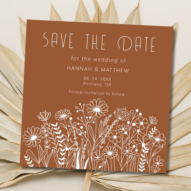 Elegant Wildflowers  Boho Burnt Orange Wedding Save The Date (Creator Uploaded)