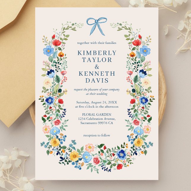 Elegant Wildflowers Bow Garden Wedding Invitation (Creator Uploaded)