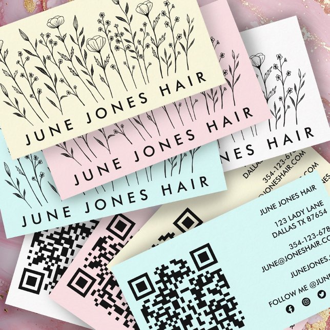 Elegant Wildflowers Custom QR Code Social Icons  Business Card (Elegant Wildflowers Custom QR Code Social Icons Business Card
)