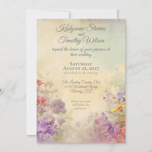 Elegant Wildflowers Dreamy Wedding Invitation (Front)