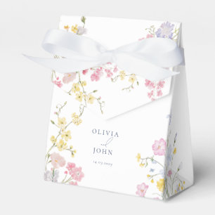 Elegant  Wildflowers Dusty Blue Script Wedding Favor Box