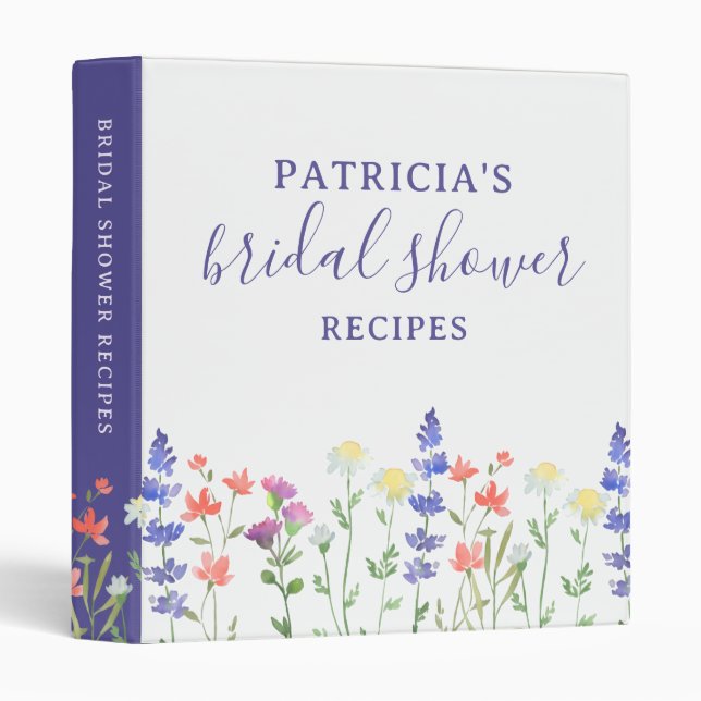 Elegant Wildflowers Floral Bridal Shower Recipe Binder (Front/Spine)