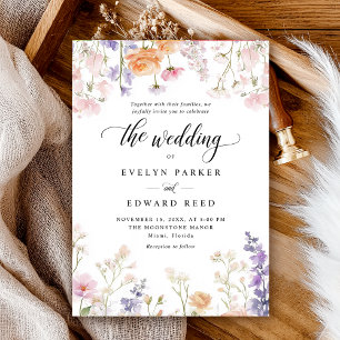 Elegant Wildflowers Floral Calligraphy Wedding Invitation