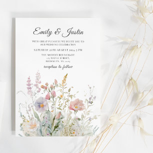 Elegant Wildflowers Floral Watercolor Wedding Invitation