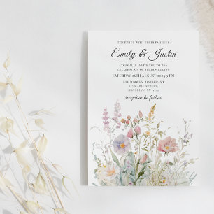 Elegant Wildflowers Floral Watercolor Wedding Invitation