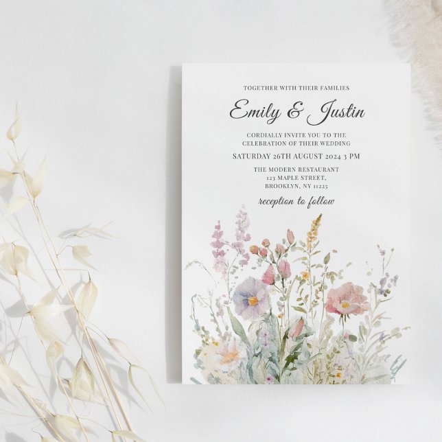 Elegant Wildflowers Floral Watercolor Wedding  Invitation (Creator Uploaded)