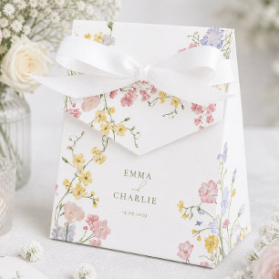 Elegant Wildflowers Green Script Wedding Favor Box