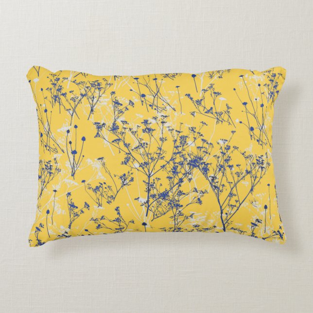 Elegant Wildflowers on Mustard Yellow  Accent Pillow (Front)