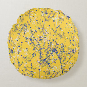 Elegant Wildflowers on Mustard Yellow Round Pillow