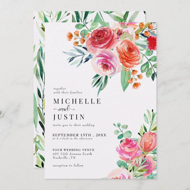 Elegant Wildflowers | Rustic Photo Wedding Invitation (Front/Back)