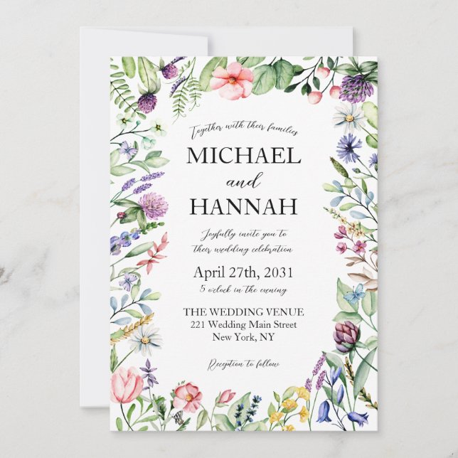 Elegant Wildflowers Sage Green Wedding Invitation (Front)