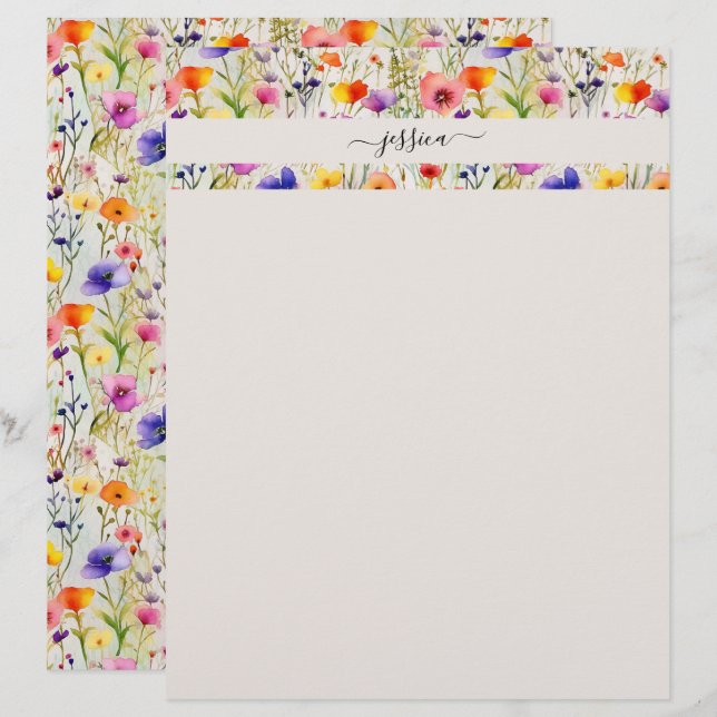 Elegant wildflowers script name letterhead (Front/Back)