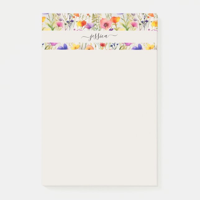 Elegant wildflowers script name post-it notes (Front)