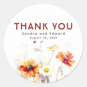 Elegant Wildflowers Thank You Classic Round Sticker
