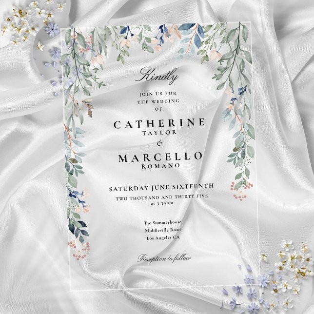 Elegant Wildflowers Watercolor Floral Wedding Acrylic Invitations (Elegant Wildflowers Watercolor Floral Wedding Acrylic Invitations)