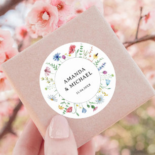 Elegant Wildflowers Wedding Classic Round Sticker