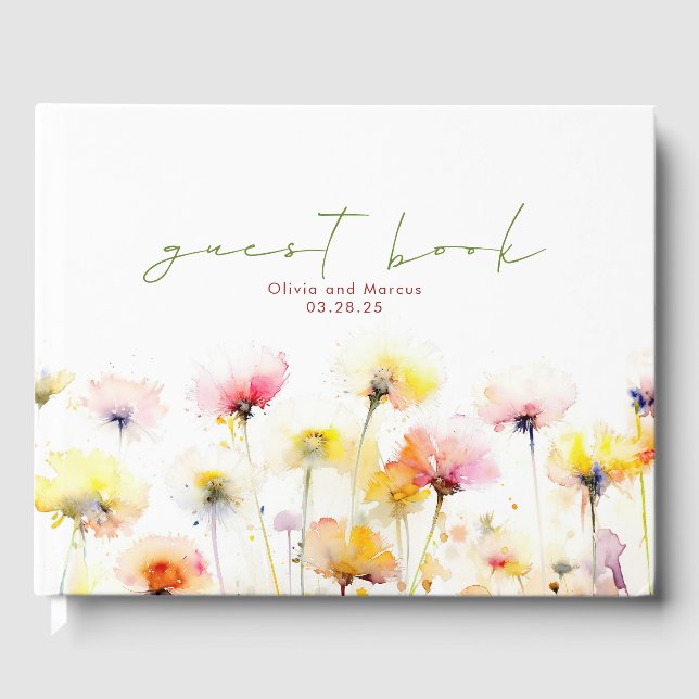Elegant Wildflowers Wedding Guest Book (Front)