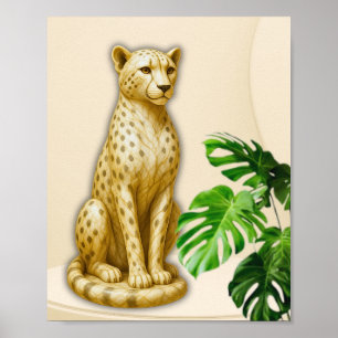 Elegant wildlife cheetah sculpture poster