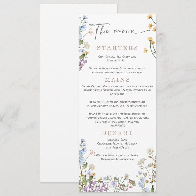 Elegant Wilflower Wedding Menu  (Front/Back)
