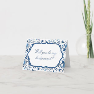 Elegant will you be my bridesmaid? Blue Proposal Card