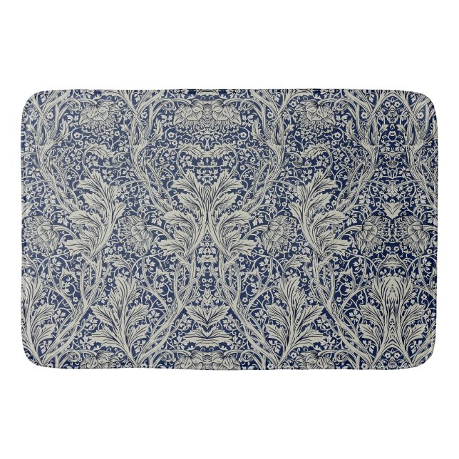 Elegant William Morris Floral Blue White Pattern   Bath Mat (Front)