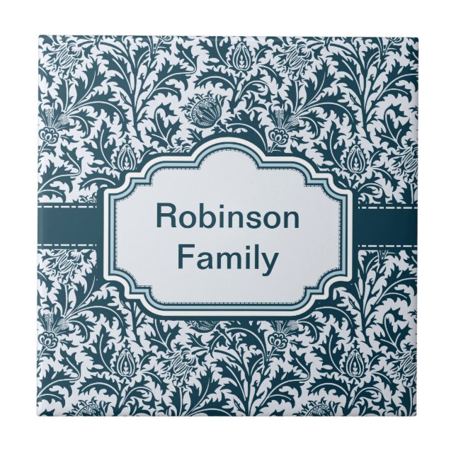 Elegant William Morris Floral Thistle Pattern Tile (Front)