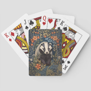 Elegant William Morris Inspired Badger Playing Cards