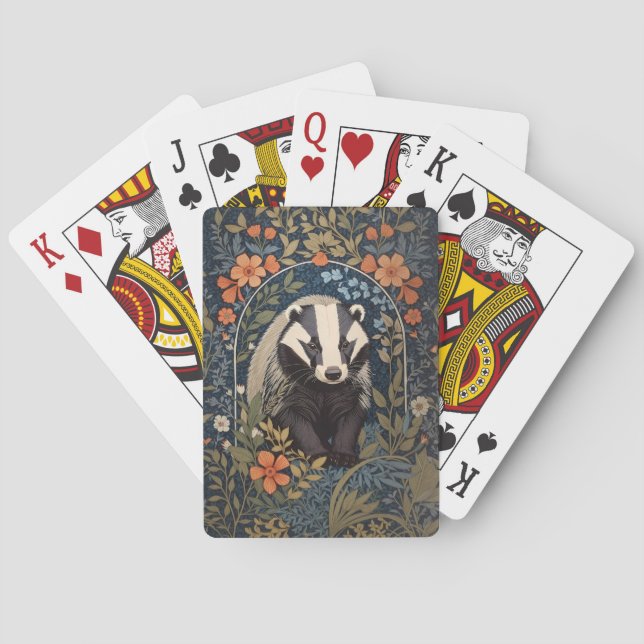 Elegant William Morris Inspired Badger Playing Cards (Back)