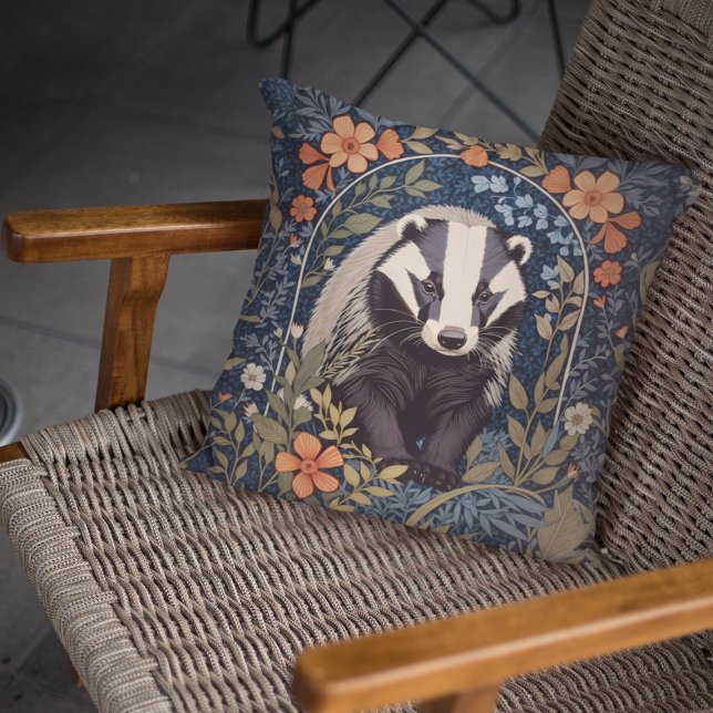 Elegant William Morris Inspired Badger Throw Pillow (Creator Uploaded)