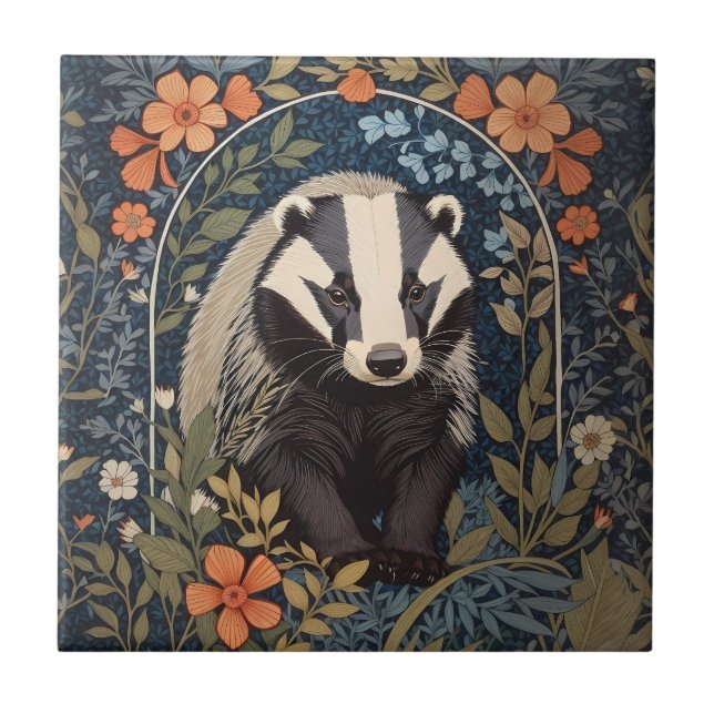 Elegant William Morris Inspired Badger Tile (Front)