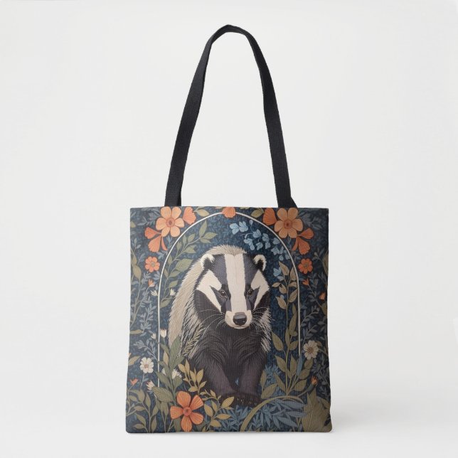 Elegant William Morris Inspired Badger Tote Bag (Front)