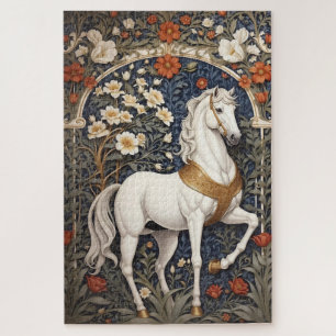 Elegant William Morris Inspired White Horse Jigsaw Puzzle