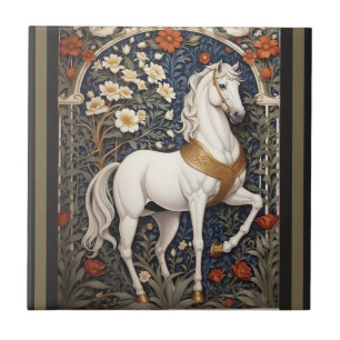 Elegant William Morris Inspired White Horse Tile