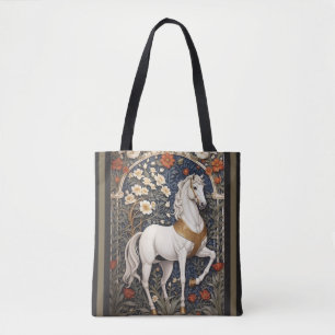 Elegant William Morris Inspired White Horse Tote Bag