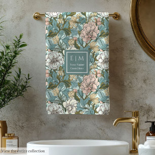Elegant William Morris Style Soft Pastel Floral Bath Towel Set