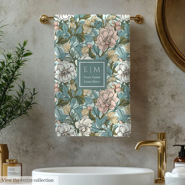 Elegant William Morris Style Soft Pastel Floral Bath Towel Set (Elegant William Morris Style Soft Pastel Floral Bath Towel Set)