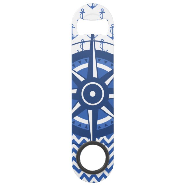 Elegant Windrose Nautical Coastal Pattern Speed Bottle Opener (Front)