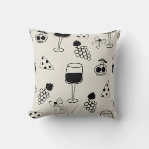 Elegant Wine and Cheese Pattern Throw Pillow