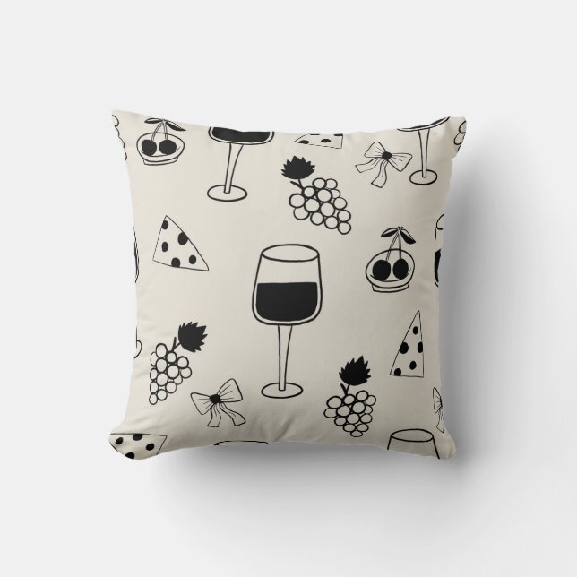Elegant Wine and Cheese Pattern Throw Pillow (Front)