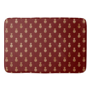 Elegant Wine and Gold Pineapples Bath Mat