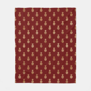 Elegant Wine and Gold Pineapples  Fleece Blanket