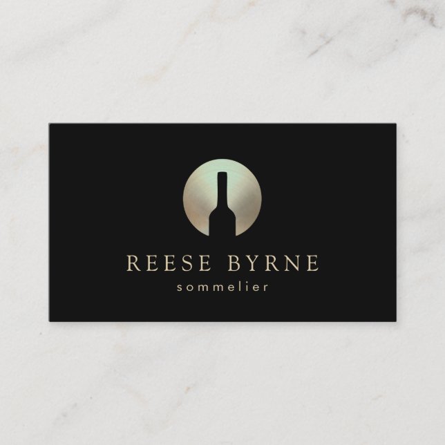 Elegant Wine Bottle Sommelier Logo Business Card (Front)
