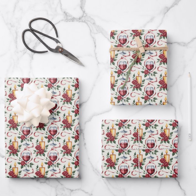 Elegant wine candles tiled pattern  wrapping paper sheet (Front)