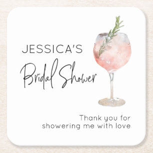 Elegant Wine Cocktail Pink Bridal Shower Square Paper Coaster