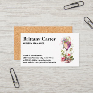 Elegant Wine Glass and Flowers Business Card