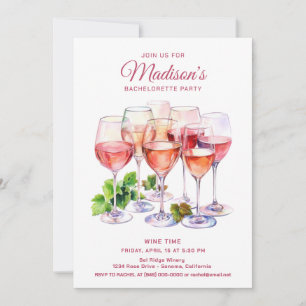 Elegant Wine Glass Bachelorette Party  Invitation