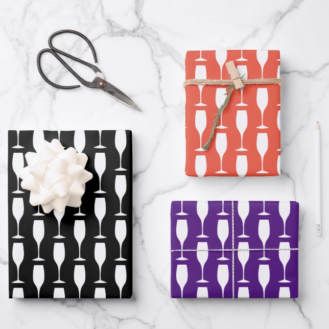 Elegant wine glass silhouette custom colour wrapping paper sheet (Front)