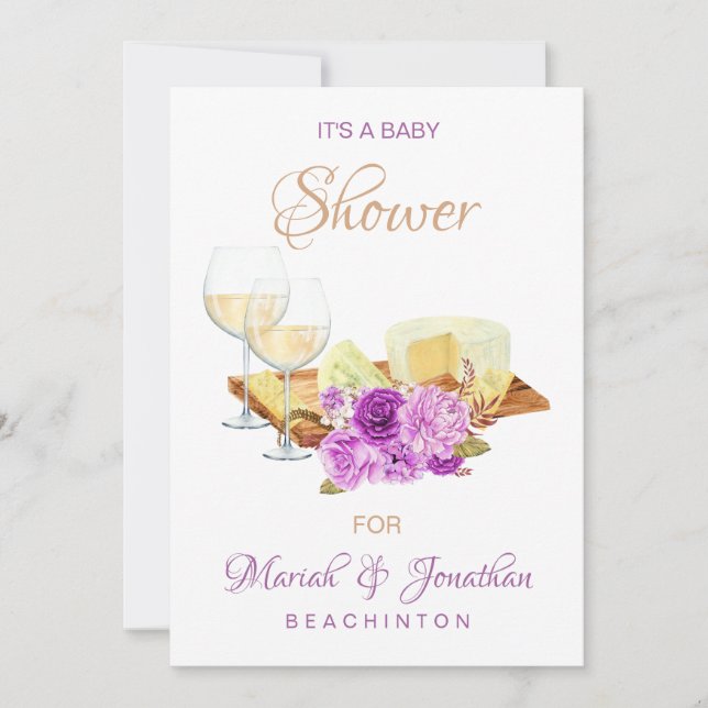 *~*  Elegant Wine Glasses Cheeses BABY SHOWER Invitation (Front)