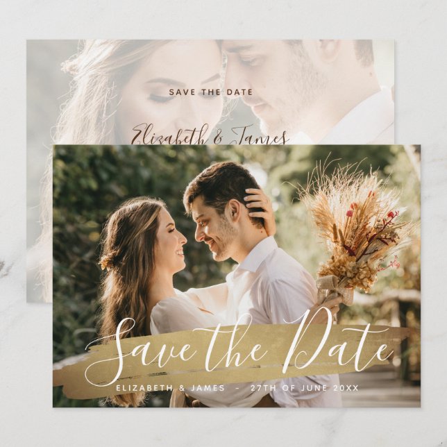 Elegant Wine Gold 2 Photo Save The Date Wedding (Front/Back)